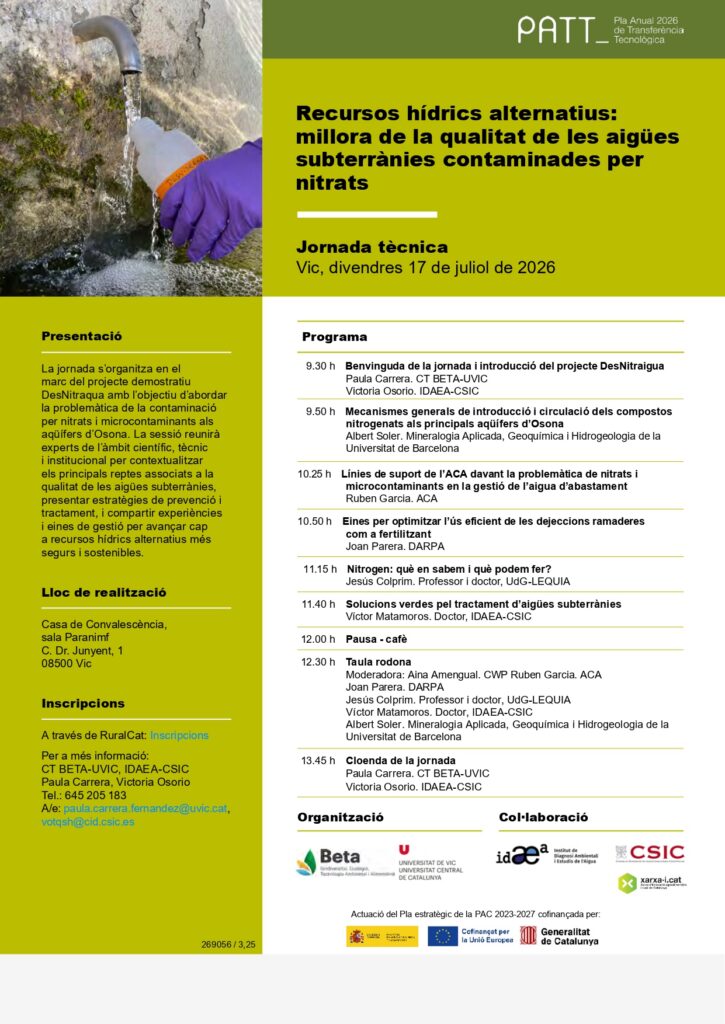 Jornada PATT – Aigües subterrànies i contaminació per nitrats